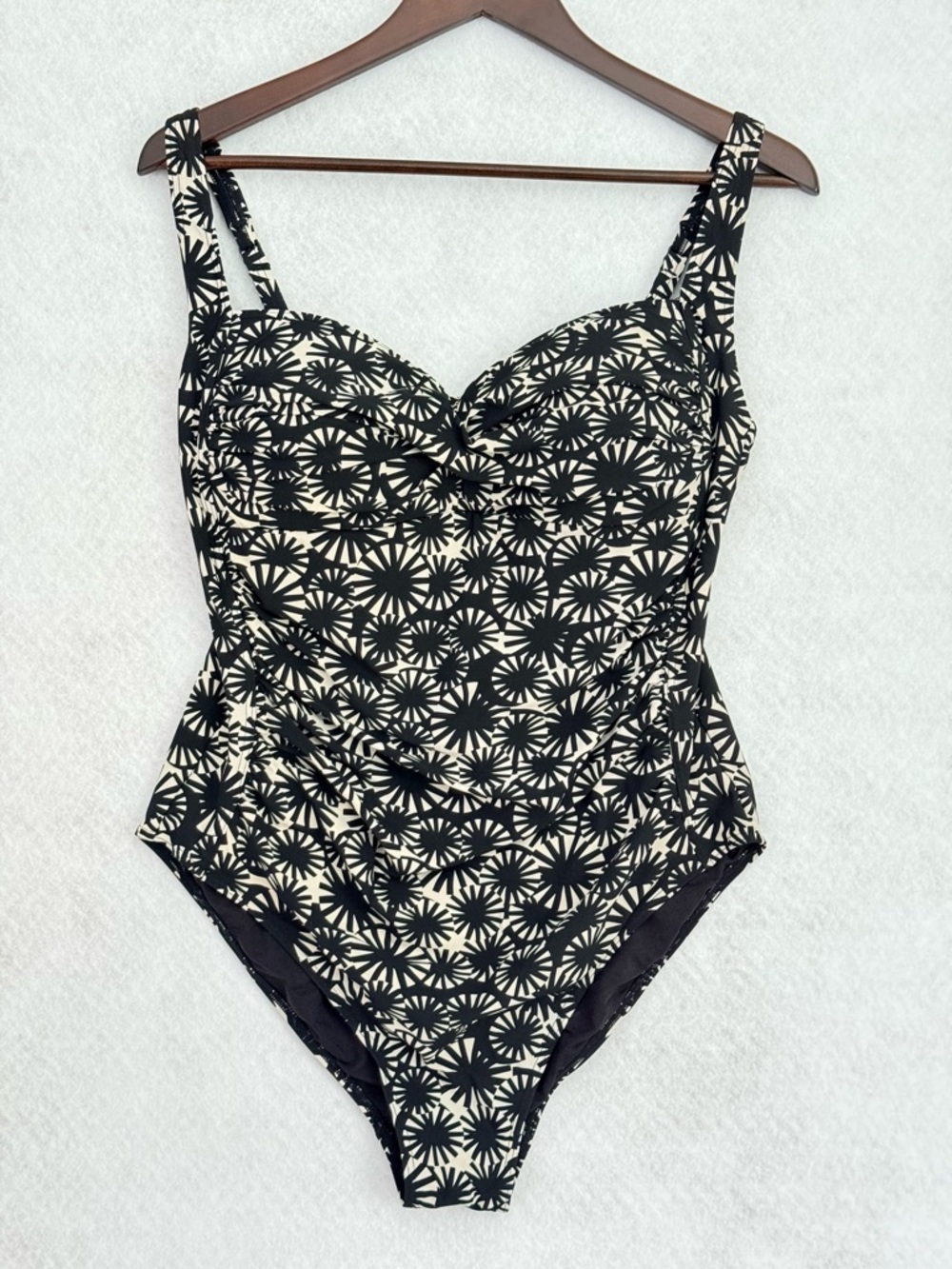 D-DD Cup Black & Cream Patterned One-Piece Swimsuit